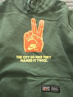 Nike NYC Green Hoodie with Orange Peace Graphic Sz 2XL